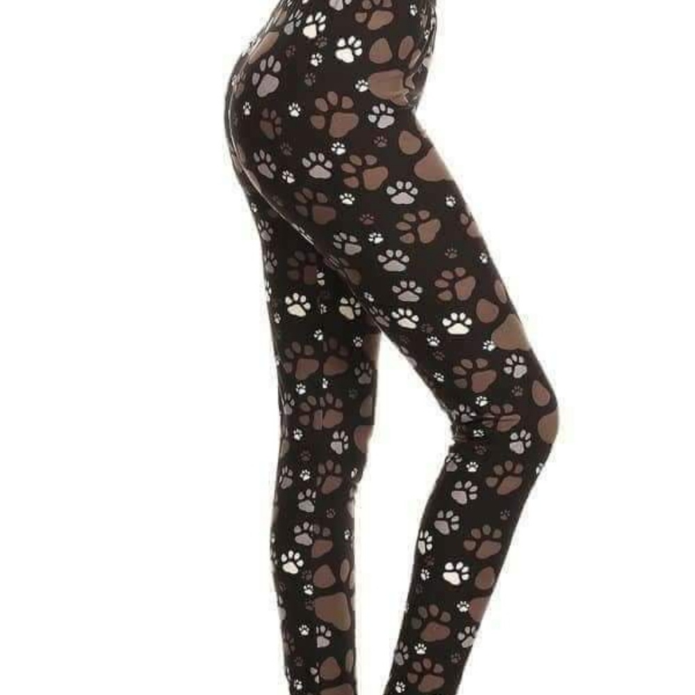 Plus Size Plush Brown Paw Print Leggings